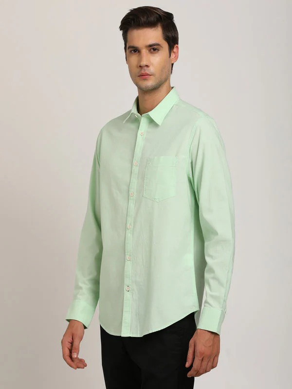 Indian Terrain Men's Regular Fit Full Sleeve Solid Green Shirt